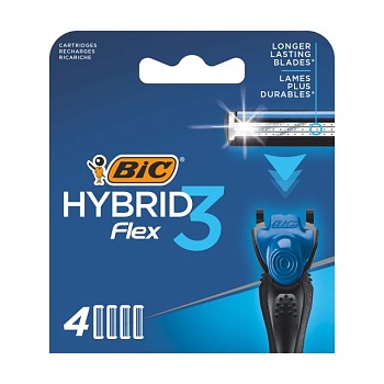 foto сменные картриджи для бритья bic flex hybrid 3 мужские, 4 шт