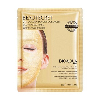 foto гідрогелева маска для обличчя bioaqua beautecret 24k golden luxury collagen lady facial mask, 28 г