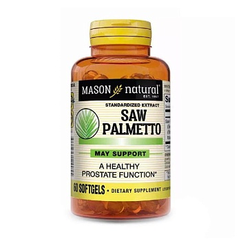 foto диетическая добавка в гелевых капсулах mason natural saw palmetto со пальметто экстракт, здоровье простаты, 60 шт