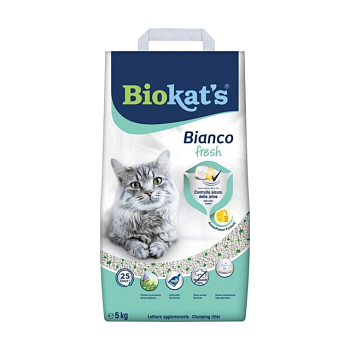 foto наполнитель туалетов для кошек biokat's bianco fresh бентонитовый, 5 кг