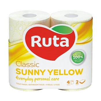 foto туалетний папір ruta classic жовта, 2-шарова, 170 відривів, 4 шт
