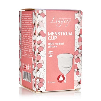 foto менструальная чаша lingery из медицинского силикона, белая, размер l, 1 шт