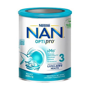 foto уценка! детская сухая молочная смесь nan optipro 3, с 12 месяцев, с олигосахаридом 2'fl, 800 г