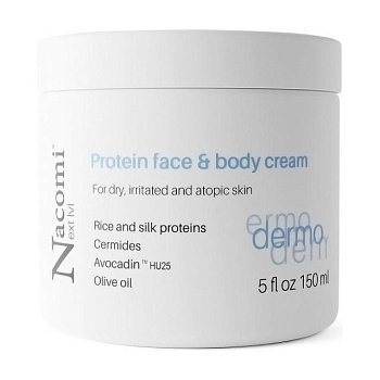 foto протеїновий крем для обличчя та тіла nacomi next level dermo protein face & body cream для сухої, подразненої та атопічної шкіри, 150 мл