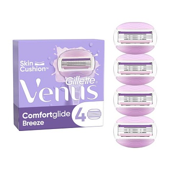 foto змінні картриджі для гоління gillette venus comfort glide breeze жіночі, із вбудованими подушечками з гелем, 4 шт