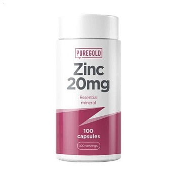 foto дієтична добавка мінерали в капсулах pure gold zinc цинк, 20 мг, 100 шт