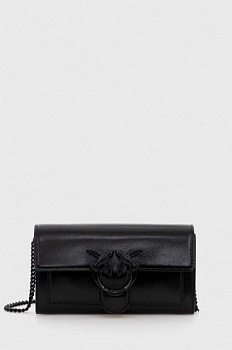 foto шкіряний гаманець pinko жіночий колір чорний 100062 a124