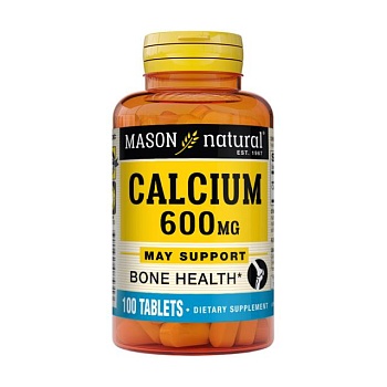 foto харчова добавка в таблетках mason natural calcium, кальцій 600 мг, 100 шт