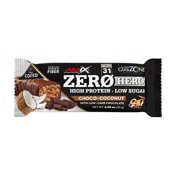 foto протеїновий батончик amix nutrition low carb zero hero protein 31% bar подвійний шоколад, 65 г