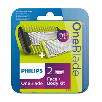 foto змінні леза philips oneblade face + body kit з насадками для тіла, 2 шт (qp620/50)
