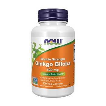 foto диетическая добавка в капсулах now foods double strength ginkgo biloba гинкго билоба 120 мг, 100 шт