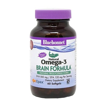 foto дієтична добавка в капсулах bluebonnet nutrition omega-3 brain formula, 60 шт