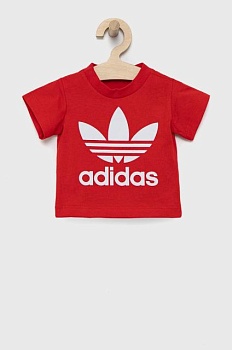 foto дитяча бавовняна футболка adidas originals he2189 колір червоний з принтом