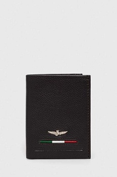 foto шкіряний гаманець aeronautica militare чоловічий колір коричневий