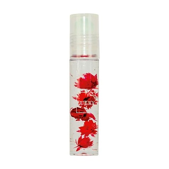 foto олія-блиск для губ lukky aqua fleur в ролику, з червоними квітами, 7.5 мл