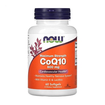 foto дієтична добавка в гелевих капсулах now foods coq10 коензим q10 600 мг, 60 шт