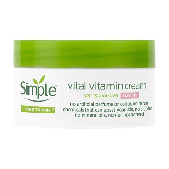 foto денний вітамінний крем для обличчя simple kind to skin vital vitamin day cream spf 15, 50 мл