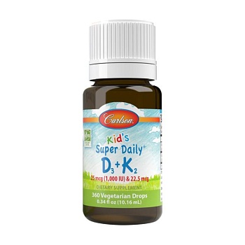 foto диетическая добавка детские витамины в каплях carlson labs kid's super daily d3+k2 витамины d3 и k2, 25 мкг и 22.5 мкг, 10.16 мл