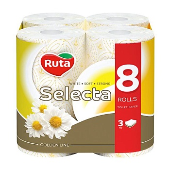 foto туалетний папір ruta selecta з ароматом ромашки 3-шаровий, 150 відривів, 8 рулонів