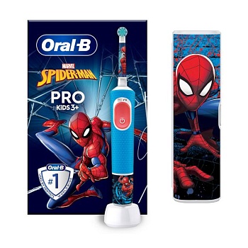foto электрическая зубная щетка oral-b braun pro kids человек-паук с футляром, от 3 лет