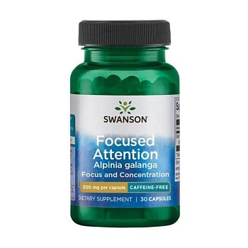 foto дієтична добавка в капсулах swanson focused attention alpinia galanga підтримка мозку, 300 мг, 30 шт