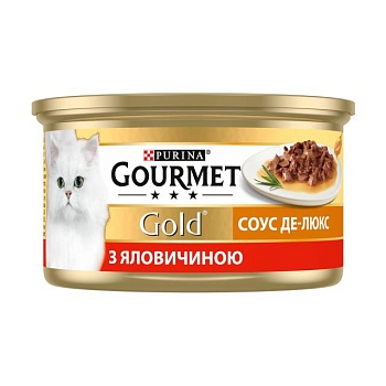 foto влажный корм для кошек purina gourmet gold соус де-люкс с говядиной, 85 г