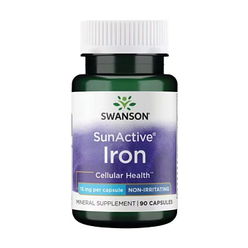 foto диетическая добавка в капсулах swanson sunactive iron железо, 15 мг, 90 шт
