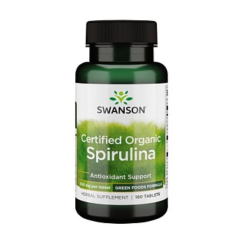 foto дієтична добавка в таблетках swanson certified organic spirulina сертифікована органічна спіруліна 500 мг, 180 шт