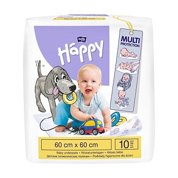 foto одноразові гігієнічні пелюшки happy bella baby multi protection 60*60 см, 10 шт