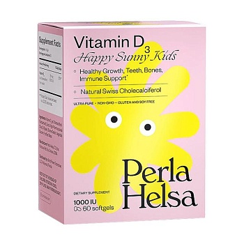 foto дієтична добавка для дітей вітаміни в капсулах perla helsa vitamin d3 happy sunny kids вітамін d3 1000 мо, 60 шт