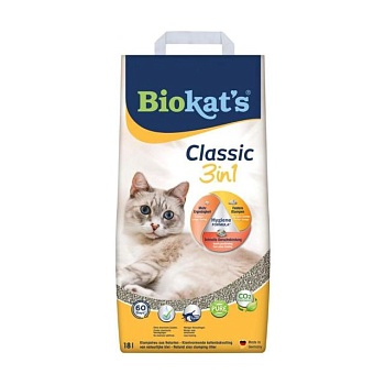 foto наповнювач туалетів для кішок biokat's classic 3 in 1 бентонітовий, 18 л