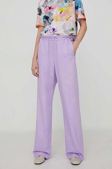 foto бавовняні штани stine goya carola solid колір фіолетовий прямі висока посадка