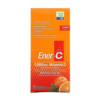 foto уценка! диетическая добавка ener-c 1.000 mg vitamin c шипучий растворимый порошок для напитка, со вкусом апельсина, 30 шт