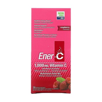 foto диетическая добавка ener-c 1.000 mg vitamin c шипучий растворимый порошок для напитка, со вкусом малины, 30 шт