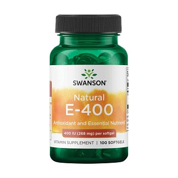 foto дієтична добавка вітаміни в гелевих капсулах swanson natural vitamin e вітамін е, 400 мо, 100 шт