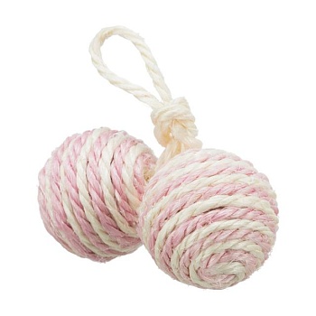 foto игрушка для кошек trixie два мячика на веревке, бело-розовые, 4.5 см (4077)