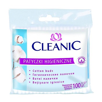foto ватные палочки в полиэтиленовой упаковке cleanic face care cotton buds, 100 шт