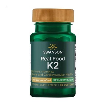 foto дієтична добавка вітаміни в гелевих капсулах swanson real food k-2 вітамін k-2, 200 мкг, 30 шт