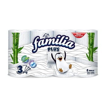 foto туалетная бумага familia toilet paper, 3-слойная, 150 отрывов, 8 рулонов