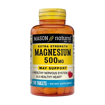 foto диетическая добавка в таблетках mason natural magnesium extra strength магний, 500 мг, 100 шт