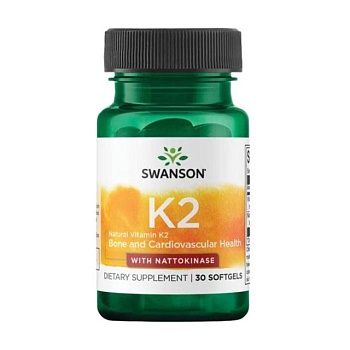 foto дієтична добавка вітаміни в гелевих капсулах swanson natural vitamin k2 with nattokinase вітамін к2 з наттокіназом, 30 шт
