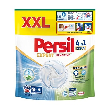 foto диски для прання persil expert sensitive 4 in 1 discs deep clean, 34 цикли прання, 34 шт