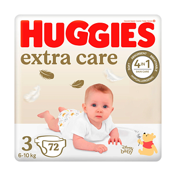 foto подгузники huggies extra care размер 3 (6-10 кг), 72 шт