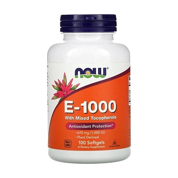 foto дієтична добавка вітаміни в капсулах now foods e-1000 вітамін e зі змішаними токоферолами, 670 мг, 100 шт