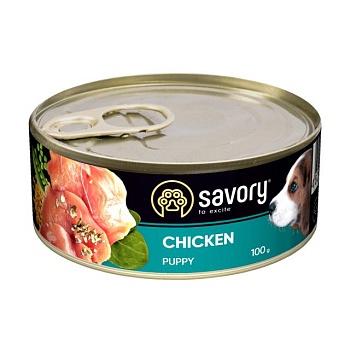foto влажный корм для щенков всех пород savory to excite puppy с курицей, 100 г