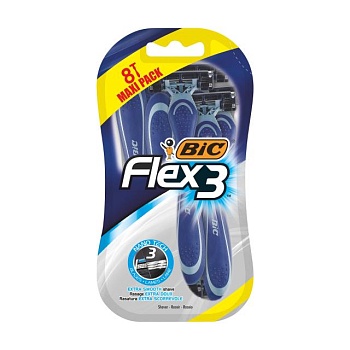 foto станок для бритья одноразовый bic flex3 comfort мужской 3 лезвия, 8 шт