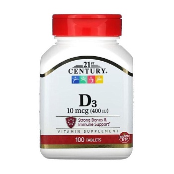 foto дієтична добавка в таблетках 21st century vitamin d3, 10 мкг, 100 шт