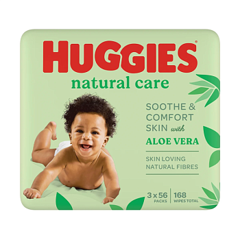foto детские влажные салфетки huggies natural care 2 + 1, 56*3 шт