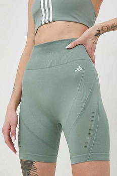 foto шорти для йоги adidas performance aeroknit 2.0 жіночі колір зелений однотонні висока посадка