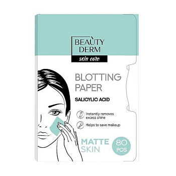 foto матирующие салфетки для лица beautyderm skin care blotting paperс салициловой кислотой, 80 шт